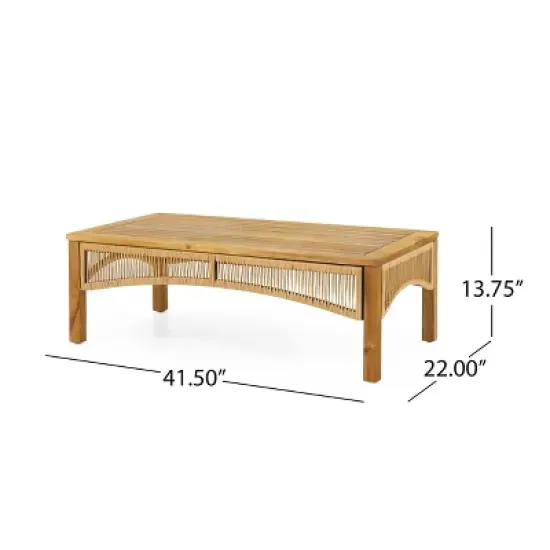 FIONECA 4-Piece Acacia Wood Patio Conversation Set with Coffee Table &uml;C Brown Frame & Beige Cushions, Outdoor Seating for Garden, Porch, Backyard image {5}