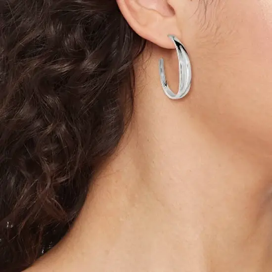 Sterling Silver Plain with Post Hoop Earrings - A New Day&trade; Silver image {1}