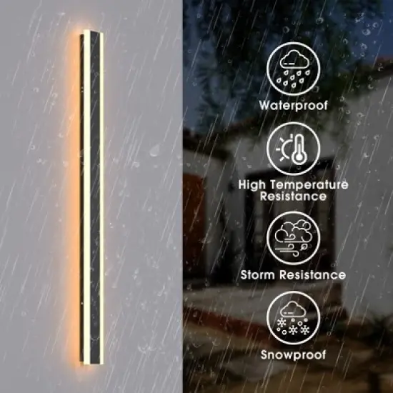 YANSUN 1-Light Black Modern Integrated LED Outdoor Wall Light Waterproof Porch Light Wall Lantern Sconce, 3000K Warm White image {6}