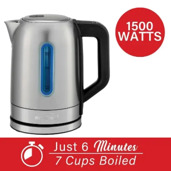 Brentwood 1,500-Watt 1.79-Qt. Cordless Digital Stainless Steel Kettle with 5 Temperature Presets and Swivel Base in Black image {5}