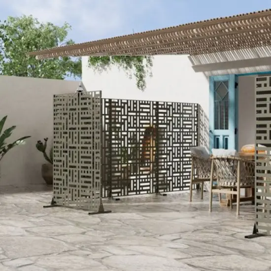 PexFix 72 in. x 47 in. Metal Freestanding Privacy Screen Garden Fence For Deck Patio Balcony Outdoor Privacy Panel Streets Pattern Army Green image {3}