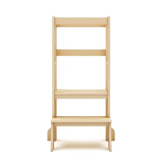 Guidecraft Jr. Classic Kitchen Helper Step-Up - Natural: Wooden Montessori Toddler Tower, Adjustable Height Bathroom Stool for Kids image {6}