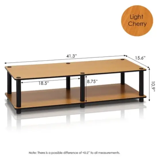 Furinno No Tools Wide TV Stand Media Entertainment Center for TVs up to 43" with Large Capacity Light Cherry Color Black Tube image {2}