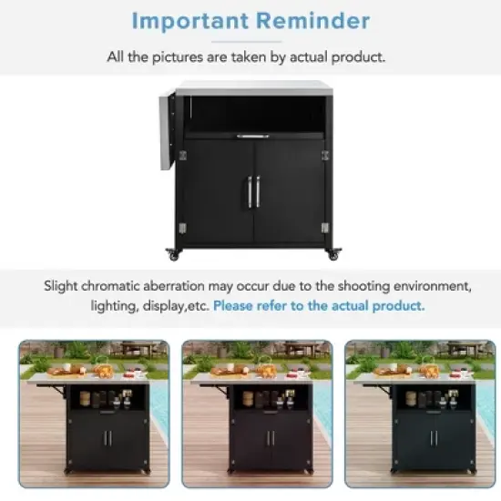 YOOCOZZ Outdoor Rolling Iron Cabinet with Folding and Extendable Work Surfaces, Ample Storage Space - Black image {2}