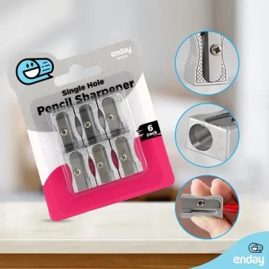Enday Single Hole Metal Pencil Sharpener, 6 Pack image {2}