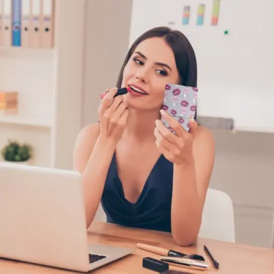 Unique Bargains Women Square Shape Handheld Mirror for Travel Pink Gray 1 Pc image {2}