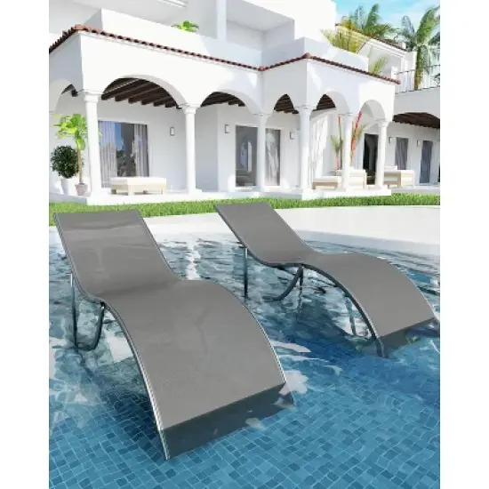 Chaise Lounge Set of 2 - Outdoor Chairs, All-Weather Textilene Mesh & Steel Frame - Poolside, Beach, Backyard Sun Loungers for Patio, Deck & Garden image {8}