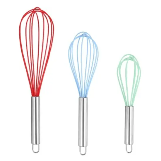 Unique Bargains Stainless Steel Silicone Non-Stick Coated Heat-Resistant Whisk 3 Pcs image {14}