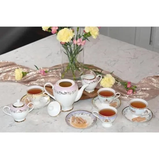 Ukonic Disney Princess 13-Piece Ceramic Tea Set | Ariel, Cinderella, Jasmine, Belle image {5}
