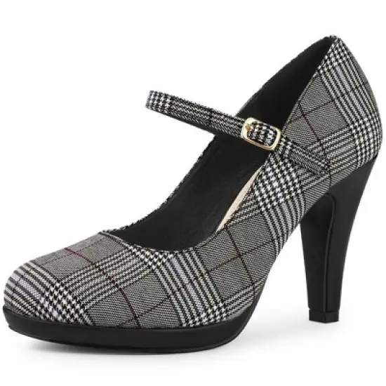 Allegra K Women's Houndstooth Platform Stiletto Heels Pumps image {6}
