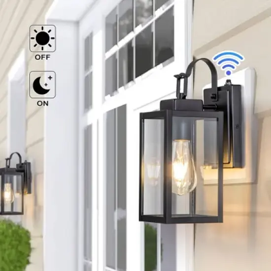 C Cattleya 1-Light Matte Black Dusk to Dawn Outdoor Wall Lights with Tempered Glass Panes (2-Pack) image {1}