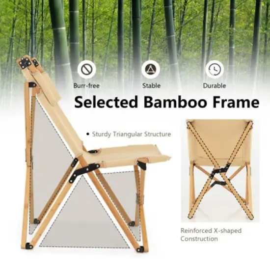 Tangkula 1PC/2PCS Folding Camping Chair Bamboo Wood Beach Chair with Breathable Canvas 2-Level Adjustable Backrest Portable Folding Chair with Carrying Bag image {5}