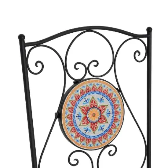 Christopher Knight Home Priscilla 3 Pieces Outdoor Ceramic Tile and Iron Foldable Bistro Set, Black/Red image {5}