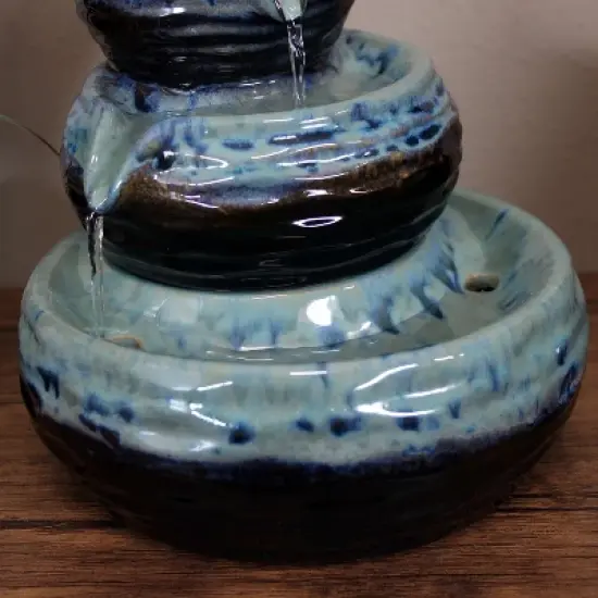 Sunnydaze Indoor Home Decorative Glazed Ceramic 3-Tiered Modern Textured Bowls Tabletop Water Fountain - 7" image {4}