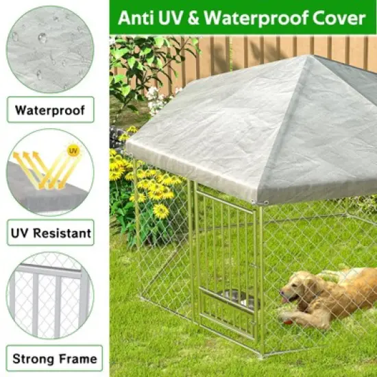 EROMMY 6' x 9' Large Outdoor Dog Kennel Hexagonal Design with Roof image {3}