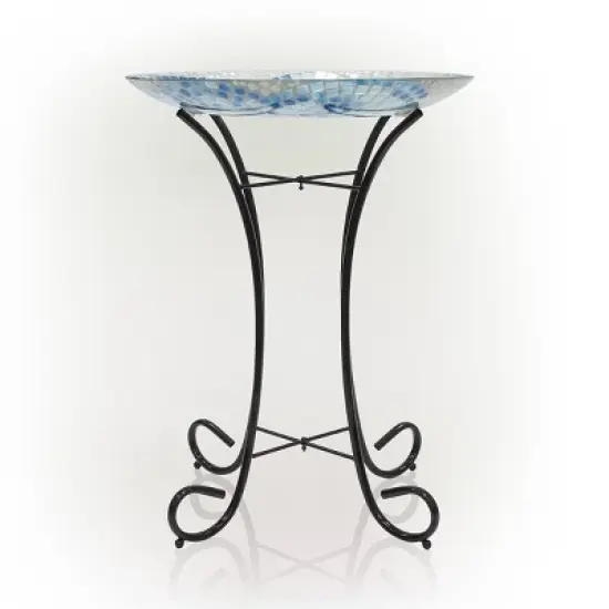 23" Outdoor Glass Birdbath Bowl with Metal Stand - Alpine image {1}