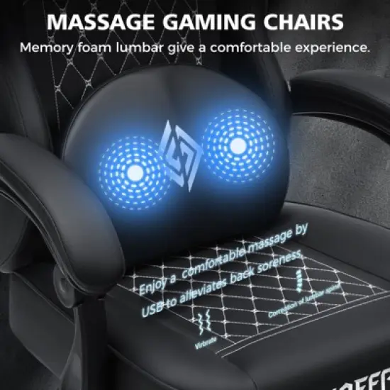 Hoffree Leather Massage Gaming Chair Ergonomic Office PC Chair with Footrest & Adjustable image {2}