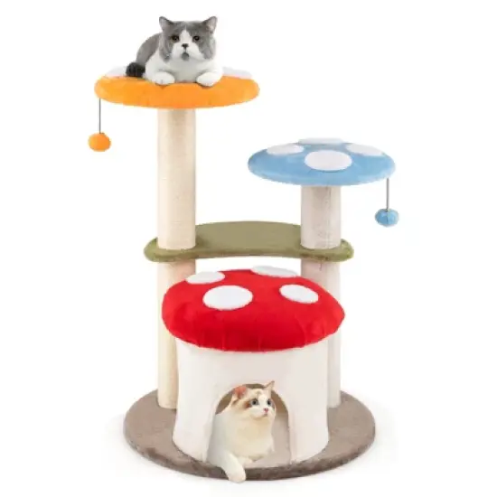 Tangkula Cute Mushroom Cat Tree 35" Tall Cat Tower w/ Sisal Scratching Posts Cat Condo image {9}
