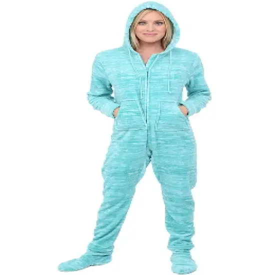 Women's Warm Fleece One Piece Hooded Footed Zipper Pajamas, Soft Adult Onesie Footie with Hood for Winter image {11}