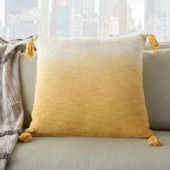 22"x22" Ombre Tassels Oversize Lumbar Throw Pillow Mustard - Mina Victory image {1}
