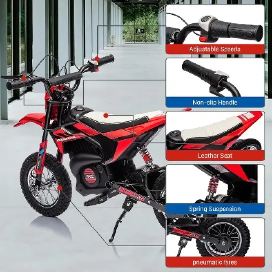 24V Kids Ride On Electric Off-Road Motorcycle,250W Motor 13.6MPH Fast Speed Dirt Bike Motocross,Leather Seat,for Kids Riding Toy, Red image {1}