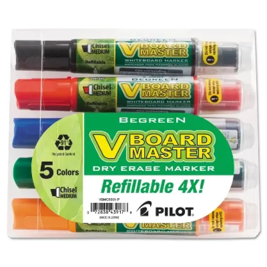 Pilot BeGreen Dry Erase Marker Assorted Chisel 5/Pack 43917 image {2}