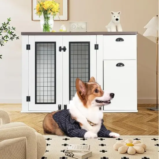 Coucheta 44" Wooden Dog Crate Furniture - Indoor Kennel with Drawers & Cabinet for Medium/Large Dogs image {4}