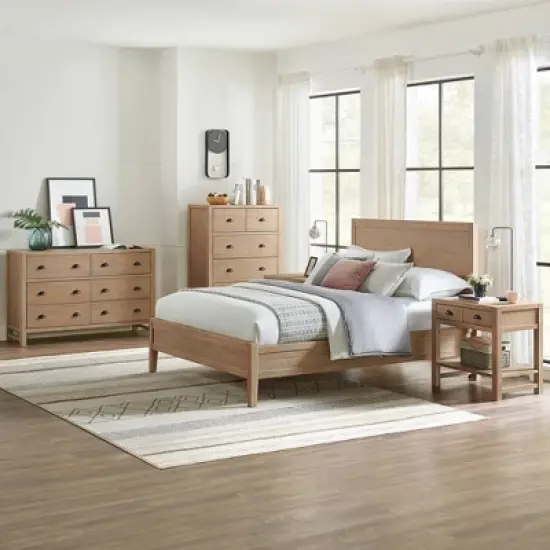 5pc Queen Arden Wood Bedroom Set with Storage Dresser & Pine Nightstands - Alaterre Furniture image {1}