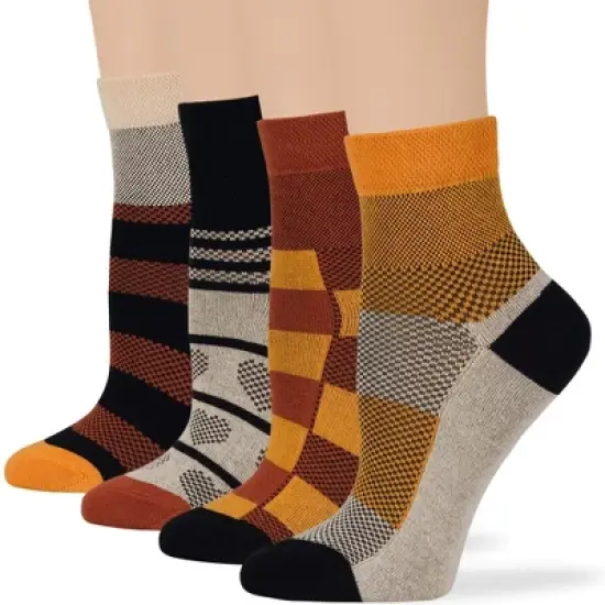 Women's Cotton Diabetic Quarter Patterned Socks - 4 Pack - Shoe Size 5-9 M, 8-12 L - Heart, Stripe, Flower - Black, Blue | 7BIGSTARS KINGDOM image {11}