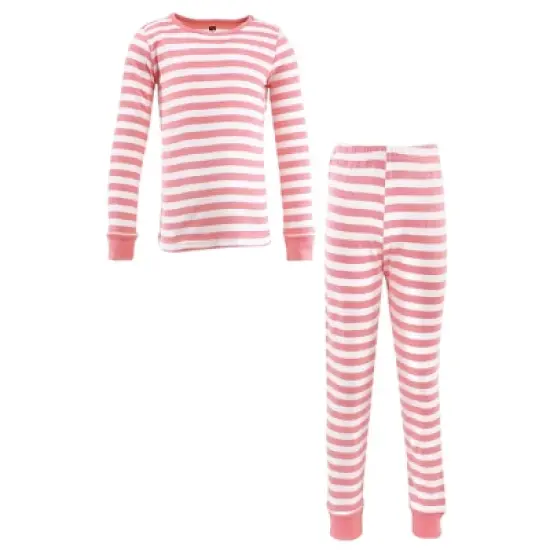 Hudson Baby Infant Girl Cotton Pajama Set, Coral Stripe image {4}