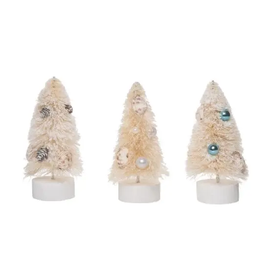 Transpac Coastal Bottle Brush Tree Decor Set of 3 Christmas Home Decorations for Festive Wood Decor image {1}
