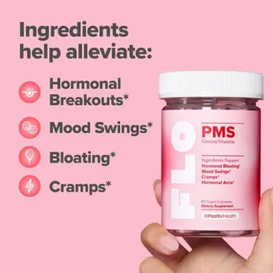O Positiv FLO PMS Vegan Gummy Vitamins for Women with PMS & Menstrual Symptom Relief, Hormonal Bloating & Cramps Support - 60ct image {2}