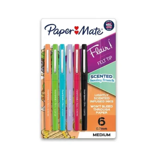 Paper Mate Sunday Brunch Scented Flair Pen Medium Point Assorted Ink 6/Pack (2125407) image {1}