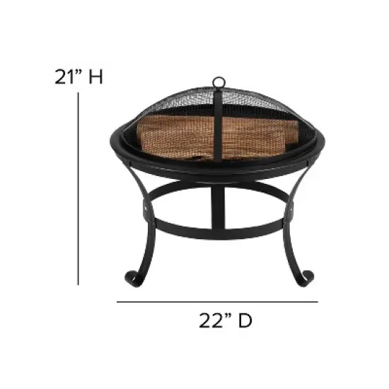 Emma and Oliver 22" Round Wood Burning Outdoor Portable Firepit With Mesh Spark Screen and Poker image {7}