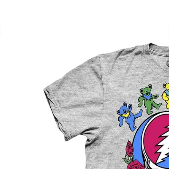 Mens Grateful Dead Rock Shirt - Grateful Dead Steal Your Face Skull Dancing Bear Vintage Tee (Grey Skull, Medium) image {4}