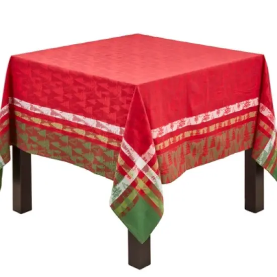 Saro Lifestyle Classic Plaid Christmas Tree Design Holiday Cotton Table Topper Tablecloth image {5}