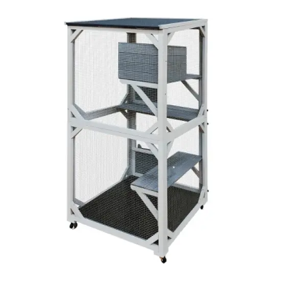 30"Wx71"H Wooden Outdoor Cat Enclosure With 4 Platforms,Waterproof Top And Sliding Doors,Cat House On Wheels With Napping,Cat Shelter -Maison Boucle image {3}