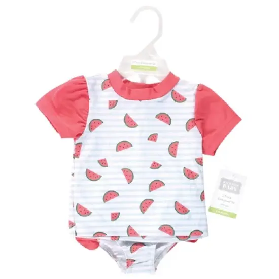 Hudson Baby Infant and Toddler Girl Swim Rashguard Set, Watermelon image {1}