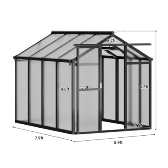 Greenhouse for Outdoors, Polycarbonate Greenhouses with Quick Setup, Aluminum Frame and Roof Vent, Lockable Door image {3}