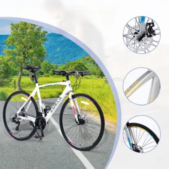 INFURNIC Bicycles, 700c Road Bike 24 Speed, City Commuter Bicycle for Men Women, White, 67.32"*14.56"*39.37" image {4}