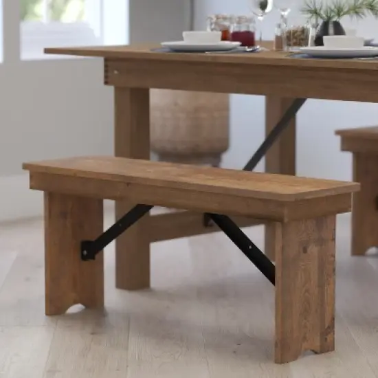 Merrick Lane Antique Solid Pine Folding Farmhouse Style Bench image {1}