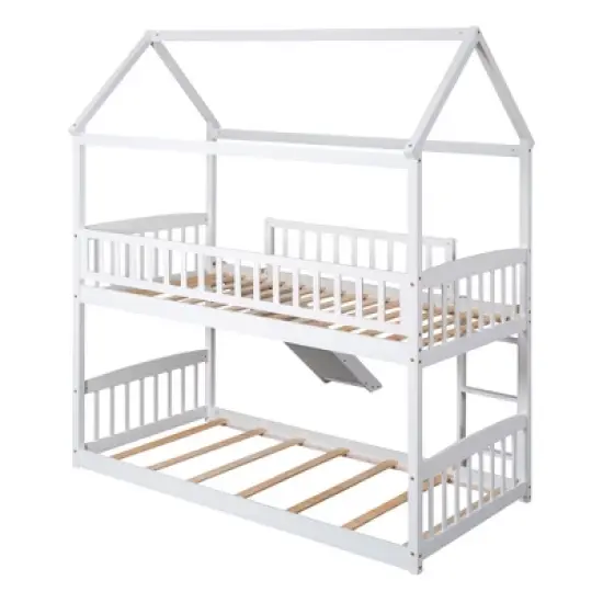 House Shape Twin Over Twin Bunk Bed with Slide - ModernLuxe image {5}