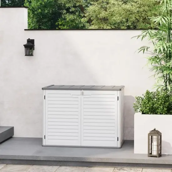 Outdoor Storage Cabinet,Waterproof Outdoor Shed with Floor,Resin Weather Resistant Tools Storage House Shed for Garden Backyard, Easy Assembly,White image {2}