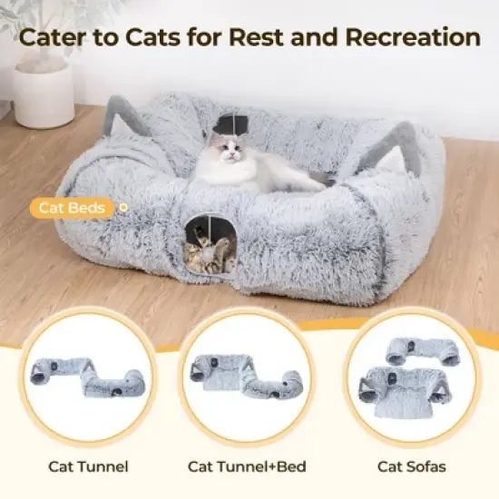 GOTGELIF Collapsible Plush Cat Tunnel Bed Pet Toy for Indoor Cats image {4}