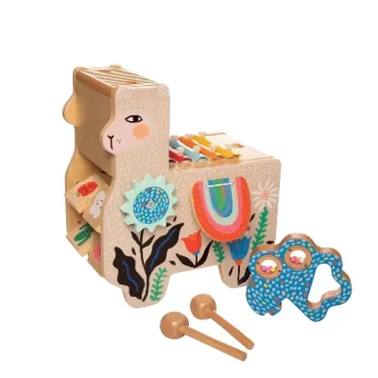 Manhattan Toy Musical Llama Wooden Instrument for Toddlers with Maraca, Clacking Saddlebags, Drumsticks, Washboard and Xylophone image {2}