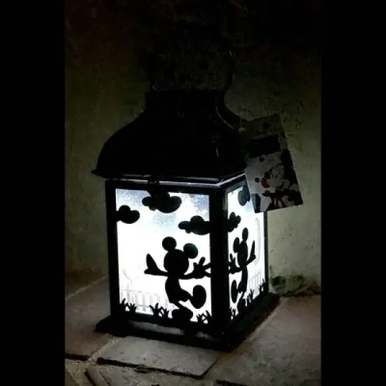 Disney 8.3" Mickey Mouse Solar Metal Outdoor Lantern Black image {2}