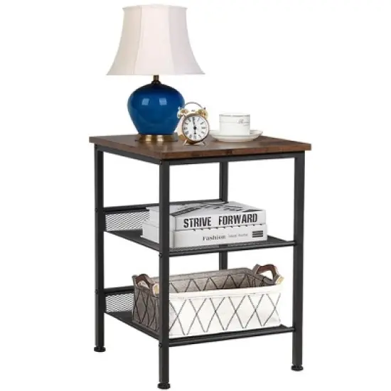 Costway 3-Tier Industrial End Side Table Nightstand W/2 Adjustable Shelves Rustic Brown image {9}