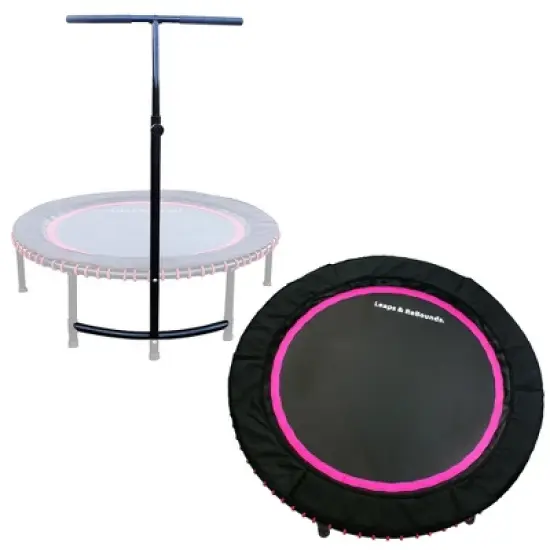 LEAPS & REBOUNDS 48" Adjustable Stability Bar Attachment with 48" Mini Fitness Trampoline and Home Gym Rebounder for Cardio Exercises, Pink image {6}