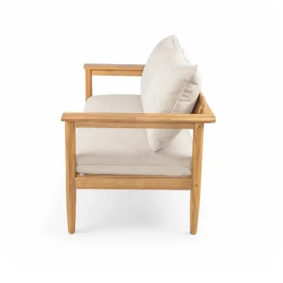 Christopher Knight Home Kara 61" Outdoor Acacia Wood Loveseat with Water-Resistant Cushions and Slat Open Back image {4}