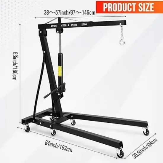 2 Ton Folding Hydraulic Engine Hoist with Leveler, 4400 LBS ，with Telescopic Boom & 6 Casters, for Garage Workshop Warehouse image {1}